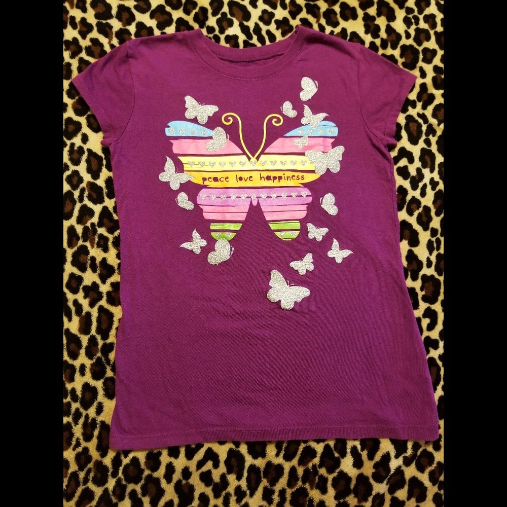 Girl’s Glitter Butterflies Peace & Love T-shirt